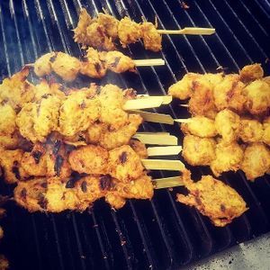 Satay Chickn on the grill at Woking Amazing in Northcote