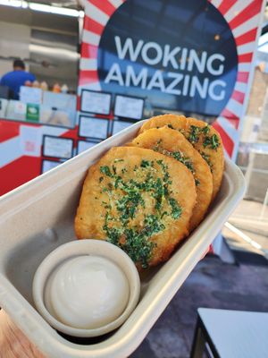 Garlic Butter Jumbo Potato Cakes & Smokey Aioli at Woking Amazing in Northcote