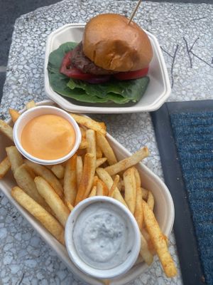 Umbrian black truffle burger. Very good, although the beyond patty could due with some seasoning. Nice fresh bun. Smoky fries were well seasoned.  at Woking Amazing in Northcote