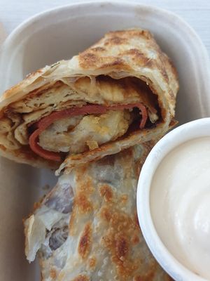 Eggy roll w/bacon $17.00: really good egg texture (tofu skin) at Woking Amazing in Northcote