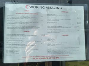 One half of Woking’s menu for their Smith St store at Woking Amazing in Northcote