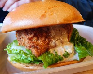 Chicken ceasar burger at Woking Amazing in Northcote