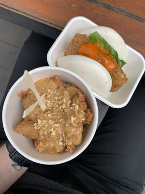 Nugg bao burg and popcorn nuggs! at Woking Amazing in Northcote