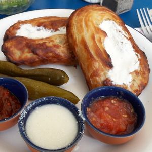 Vegan cheese & spinach bourekas. at Bike Bakery in Tel Aviv