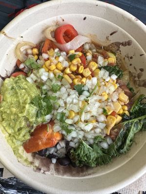 Very veggie bowl, add guacamole, corn salsa, and cilantro onions    at ORD - Burrito Beach & B Smooth - T3 in Chicago