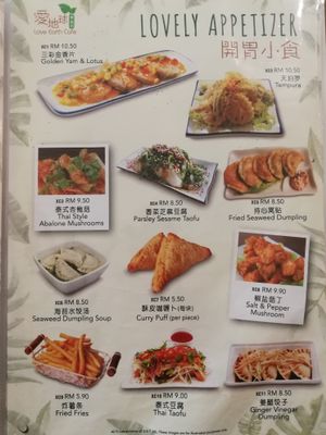 Menu at Love Earth Cafe in Kepong