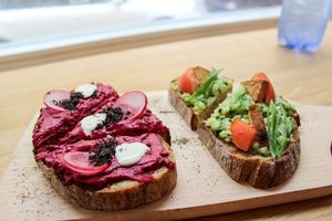 breakfast sandwiches - beetroot and avocado at Etnosvet Bistro in Prague