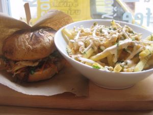 Mushroom burger and fries at Etnosvet Bistro in Prague