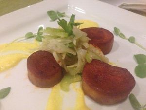 Marinated King Oyster Scallops, Celery-Fennel Salad w/Yellow Bell Pepper Sauce  at Liquid Light Cafe in Jackson