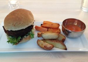 Sweet potatoe burger  at Green Village in Oslo