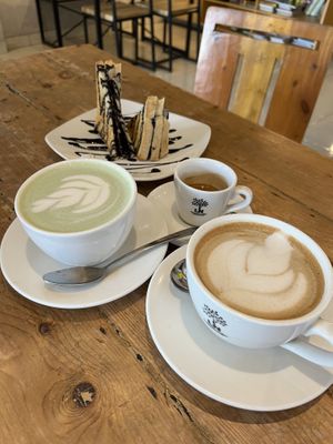 Matcha, Caramel Latte, Espresso and "French Toast”  at LN Fortunate Coffee - Jogja in Yogyakarta