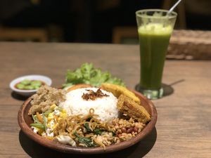 One of the rice bowls (I forgot the name) + the summer free juice  at LN Fortunate Coffee - Jogja in Yogyakarta