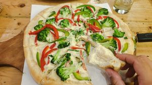 Vegan 'cheese' pizza at LN Fortunate Coffee - Jogja in Yogyakarta