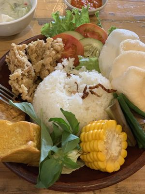 Dish of the day. With tofu and tempe and fried mushroom   at LN Fortunate Coffee - Jogja in Yogyakarta