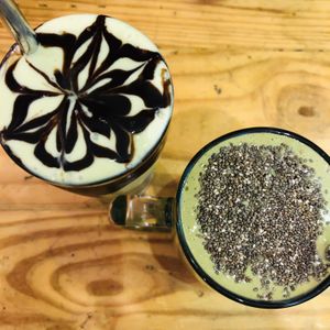 Avocado juice and matcha smoothie... Totally Yums! at LN Fortunate Coffee - Jogja in Yogyakarta