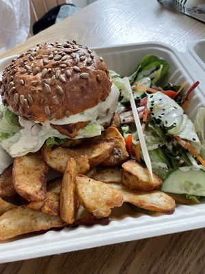 Tofu burger and sweets  at Diggers Vegie Kitchen in Anglesea