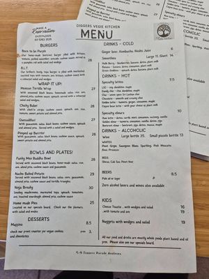 Menu July 2025 at Diggers Vegie Kitchen in Anglesea