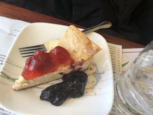 Dessert 3 vanilla soy cheese cake with strawberry and blueberry  at Veggie Heaven in Montclair