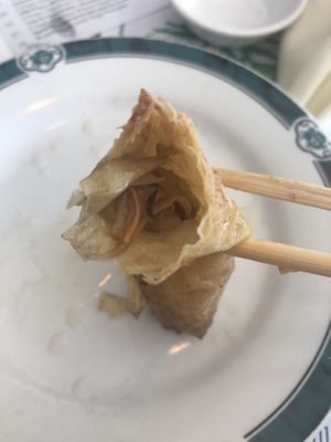 12. Shred heaven- tofu skin wrapped with shredded snow peas, bean sprouts, carrots and black mushroom pan fried with peanut sauce on the side   at Veggie Heaven in Montclair