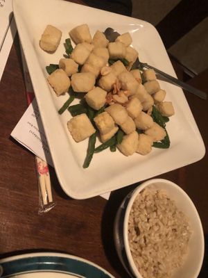 17 general tso’s crispy tofu with almond with fresh cut ginger   at Veggie Heaven in Montclair