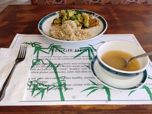Chicken and broccoli and Miso soup lunch special ето bueno at Veggie Heaven in Montclair