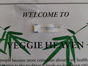Waiting to see if my fortune cookie is accurate at Veggie Heaven in Montclair