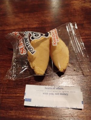 Cookie for desert and fortune remixing at Veggie Heaven in Montclair