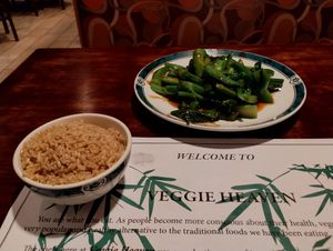 Chinese broccoli with brown rice one of my new faves at Veggie Heaven in Montclair