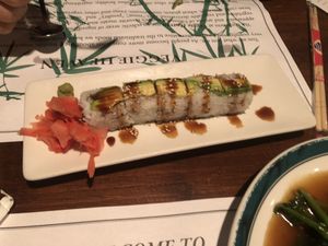 76. Chef’s special roll - Sweet potato roll inside avocado top teriyaki sauce with sesame   at Veggie Heaven in Montclair