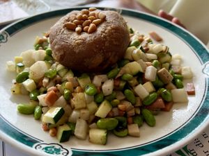 Taro chicken a la king with pine nut  at Veggie Heaven in Montclair