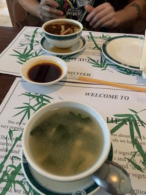 Miso and hot & sour soups   at Veggie Heaven in Montclair