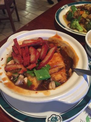 spicy tofu hot pot with roast “pork” at Veggie Heaven in Montclair