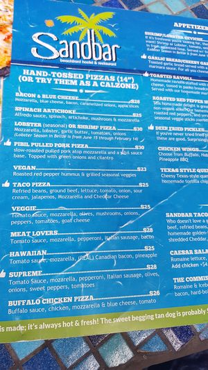 Menu at Sandbar in San Pedro
