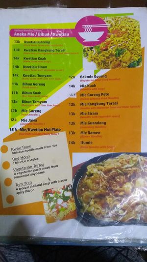 Menu at Veganissimo in Yogyakarta