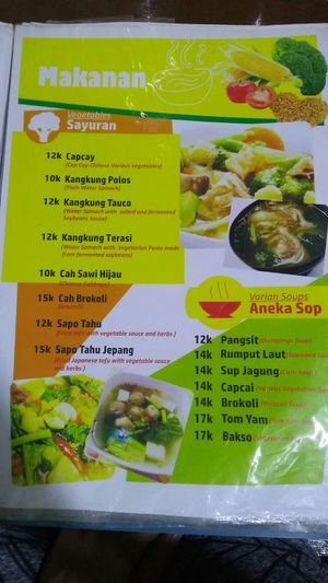 Menu at Veganissimo in Yogyakarta