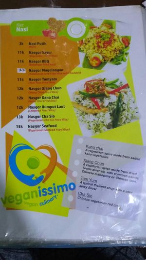 Menu at Veganissimo in Yogyakarta