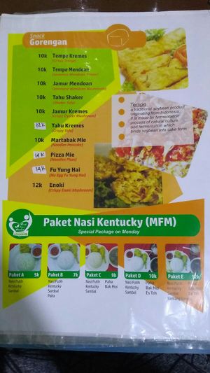Menu at Veganissimo in Yogyakarta