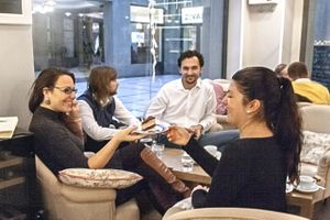 Visiting lovely raw café  at I Like Veggie Food Tours in Prague