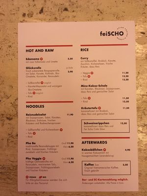 Menu! All icons with hearts are vegan.  at Fei Scho in Munich