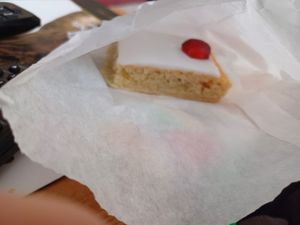 Bakewell tart cake at The V Spot in Nottingham
