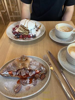 Filled croissant and American pancakes - everything in there is vegan!  at Mahalo - Hornsgatan in Stockholm