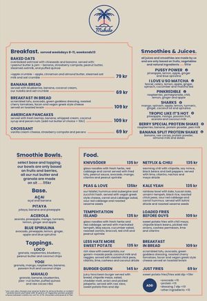 Menu (21/01/2023) at Mahalo - Hornsgatan in Stockholm