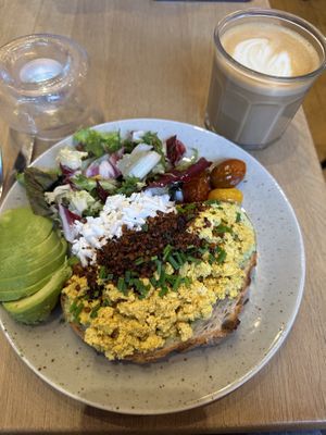 Breakfast in bread & an oat latte  at Mahalo - Hornsgatan in Stockholm