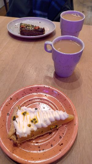 Lemon tart, pistachio brownie, and filter coffee at Mahalo - Hornsgatan in Stockholm