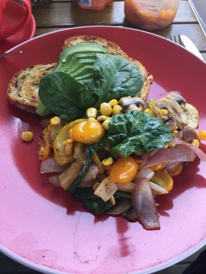 Sautéed veggies with avo on toast  at Yogolicious in Livingstone Shire