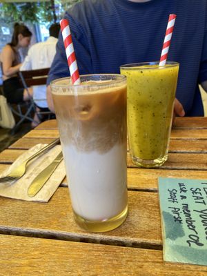 Iced oat milk latte and mango apple smoothie  at The Bristolian in Bristol