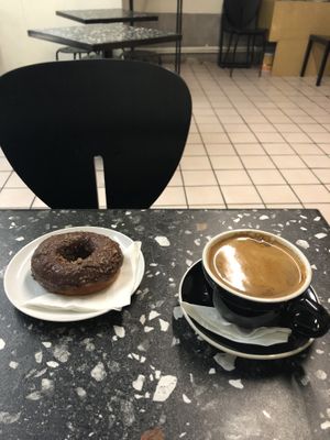 Chocolate donut and coffee at Aether in Tijuana