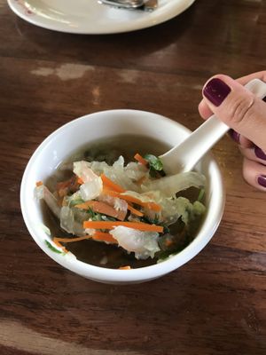 Soup that came with entree dish order  at Mingalabar Myanmar Restaurant in Mandalay
