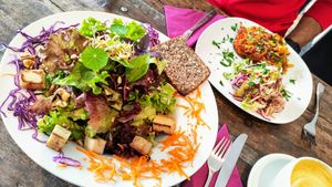 Sehr schmackhafter Salat und selbst gemachter Tofu (Spitze) at GustaV in Salzburg