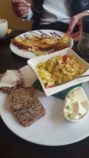 French toast and tofu scrambled eggs... delicious at GustaV in Salzburg